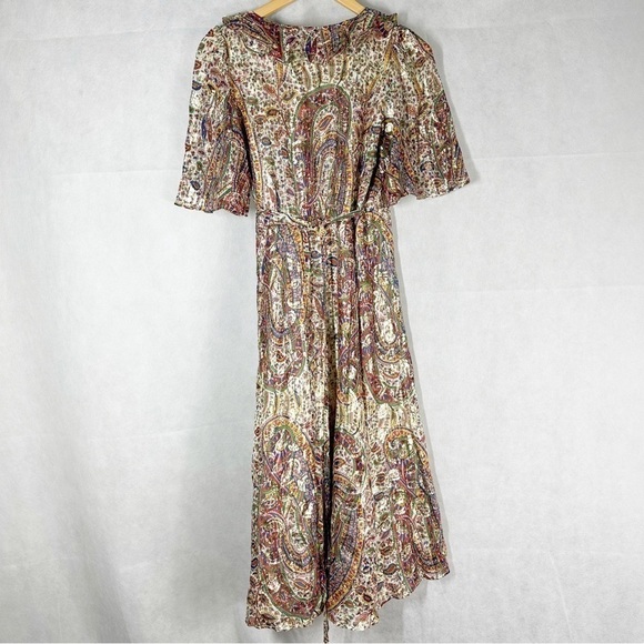 Sézane Paula Metallic Shimmer Silk Midi Dress Paisley Size US 2 - Picture 2 of 15